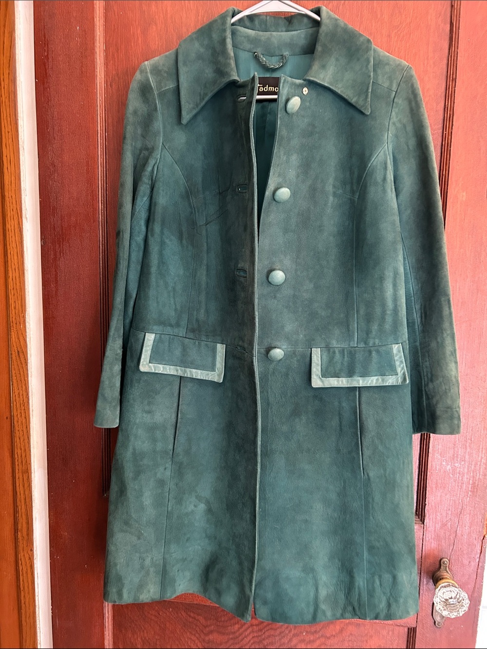 VTG teal green, suede and leather woman's coat Tadmore made in Israel